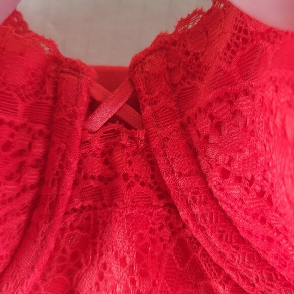 2 Aerie Red & Maroon Lace Longline Underwire Supportive Balconette Bra Size 32D - Picture 4 of 16